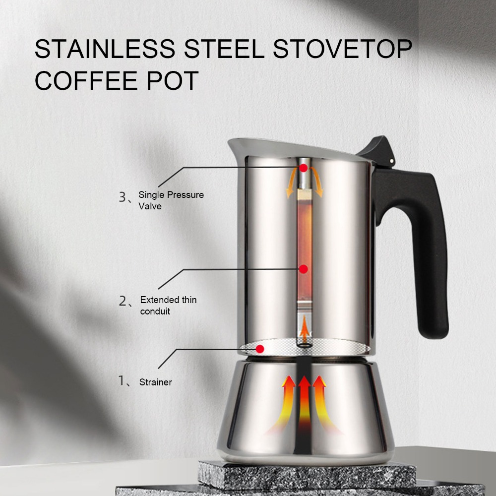 스테인리스 스틸 모카포트 대용량 실버 스토브탑 모카포트 - Coffee Equipment Wholesale 리뷰 및 가격