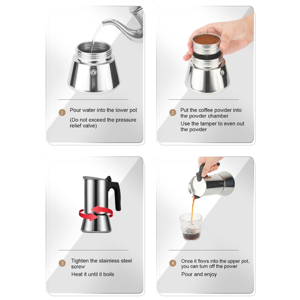 스테인리스 스틸 모카포트 대용량 실버 스토브탑 모카포트 - Coffee Equipment Wholesale 리뷰 및 가격
