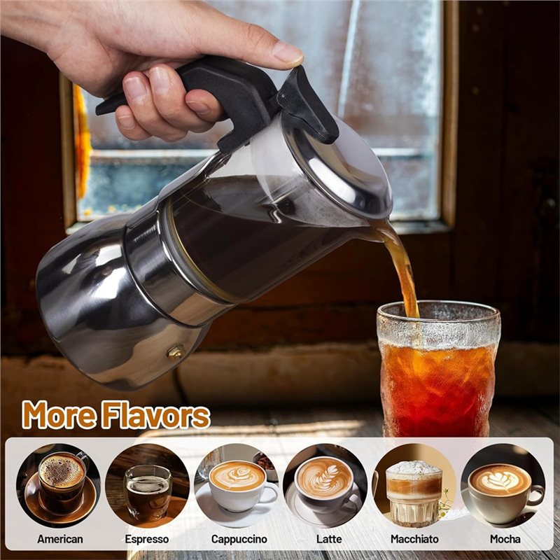 ABUI-투명 유리 4컵 모카포트 304 스테인리스 스 - Coffee Equipment Wholesale 리뷰 및 가격